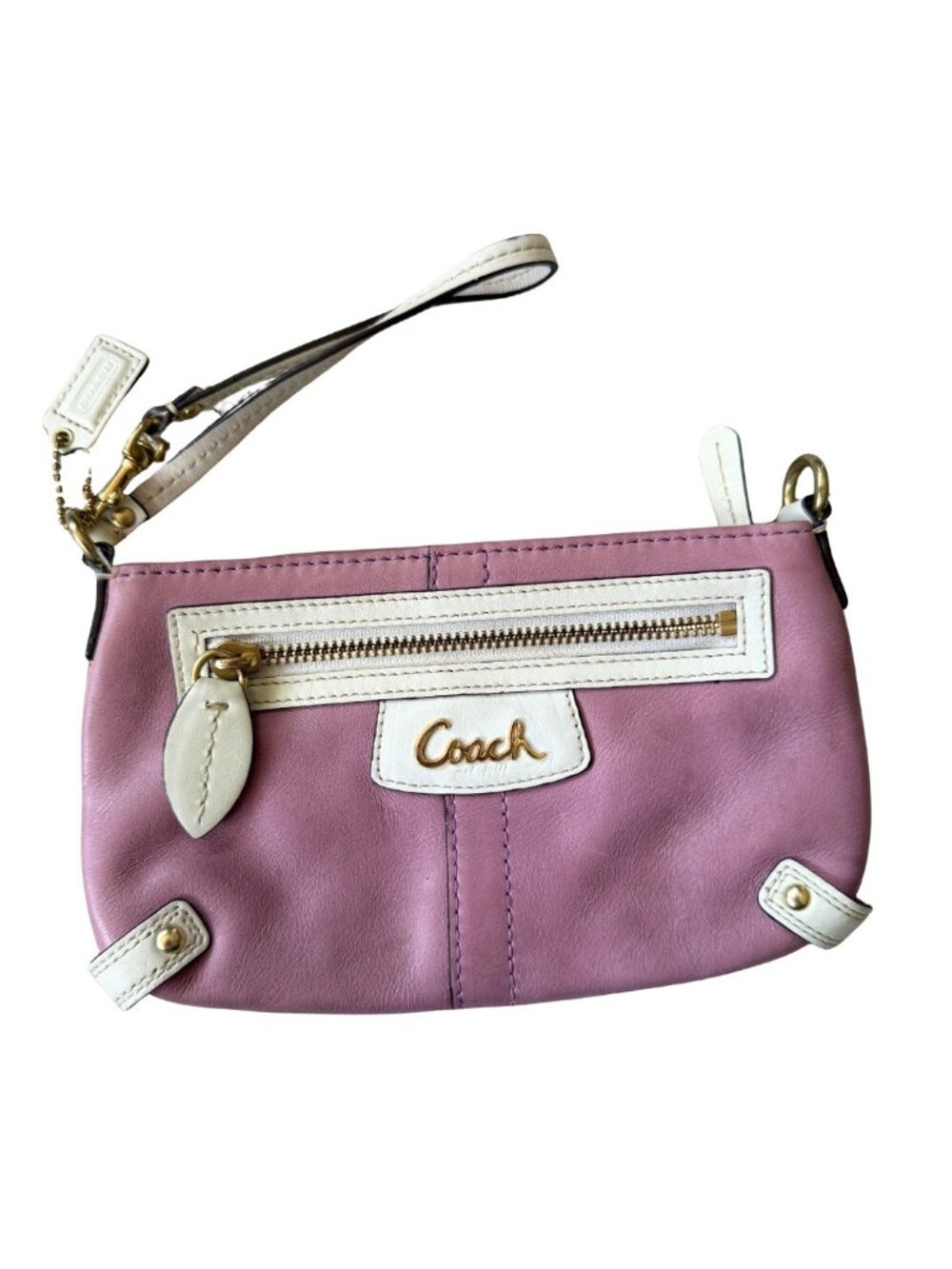 Coach Leatherware Est 1941 Pink White Leather Wristlet Clutch Y2K Hang Tag